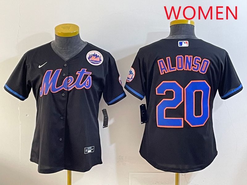 Women 2025 New York Mets #20 Alonso Black Game Nike MLB Jersey style 5